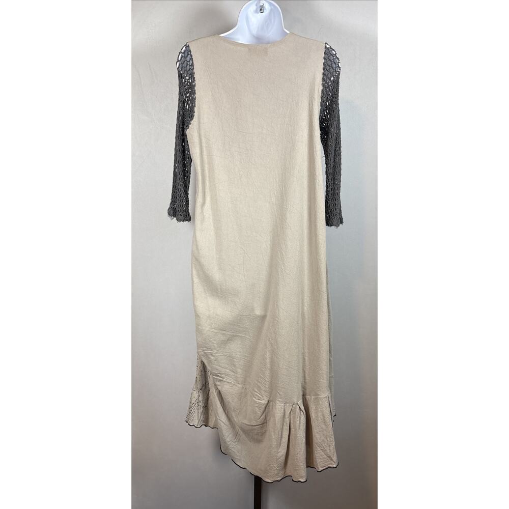 Lee Andersen Midi Dress Women's XS Khaki Mesh Sleeves Asymmetrical Relaxed Artsy - Picture 4 of 8